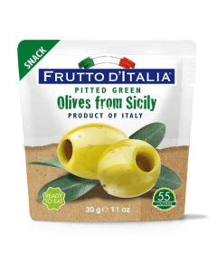 Frutto d Italia Green Pitted Olives 6x10/1.1 Oz Pouch